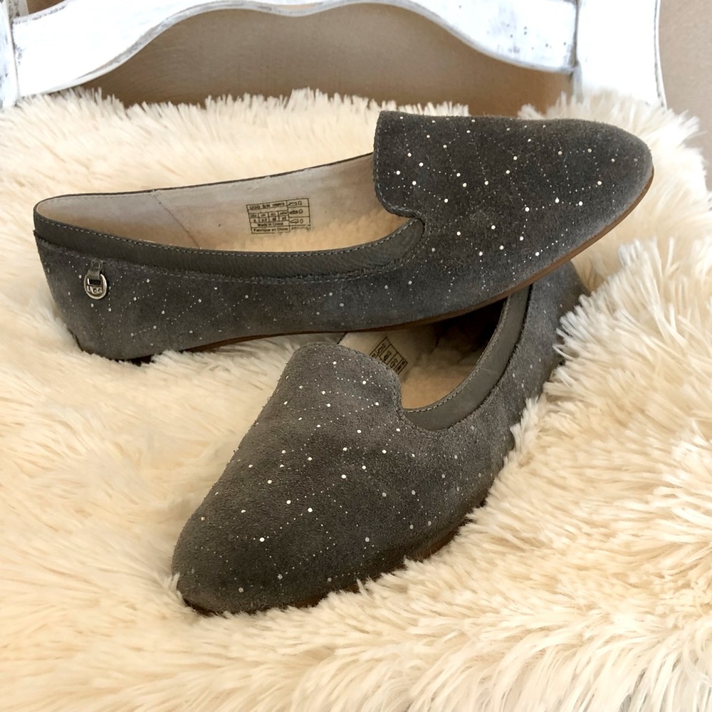 Ugg loafers slip on shoes size 8 gray bling flats